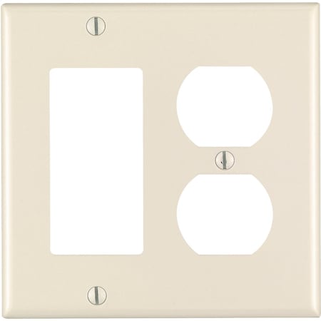 Leviton 2-Gang Smooth Plastic Single Rocker/Duplex Outlet Wall Plate, Light Almond 004-80455-00T
